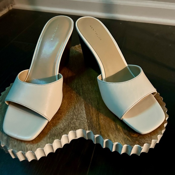 Ann Taylor Shoes - Ann Taylor White Mules with Black Heel